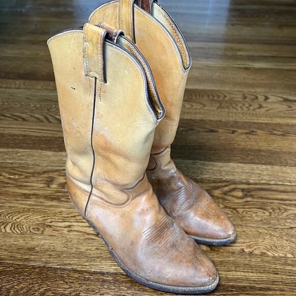 VTG Justin Western Boots Camel Tan Leather Mens 9.5D Style 1106 READ - Picture 1 of 10